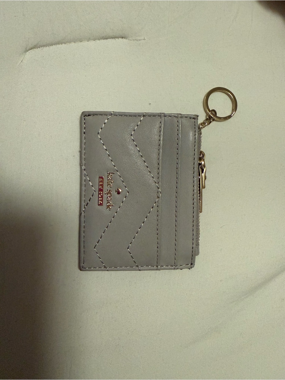 kate spade light gray quilted card holder with keyring